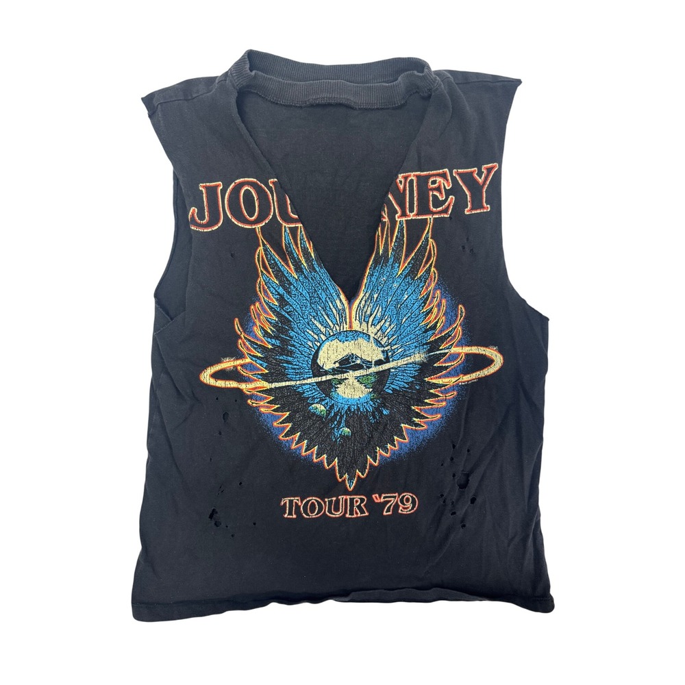 Forever 21 Journey World Tour 79 Distressed Muscle Tee Black Mens Medium